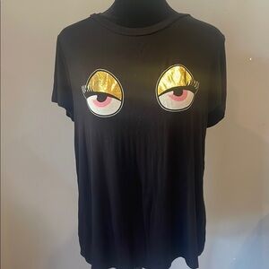 Black T-Shirt with Gold Eye Design madras brand medium